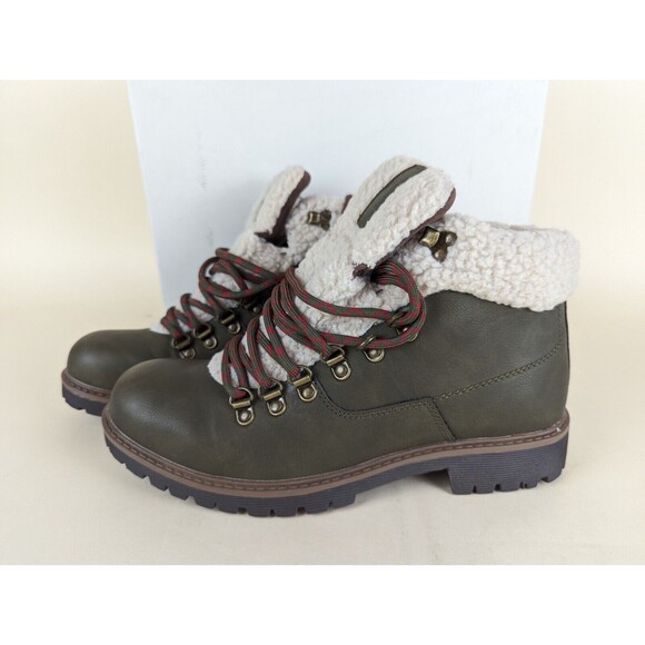 Sun Stone Glenn Winter Boots Mens 7.5 M Olive Faux Fur Trimmed Lace Up Shoes NWB main image 7